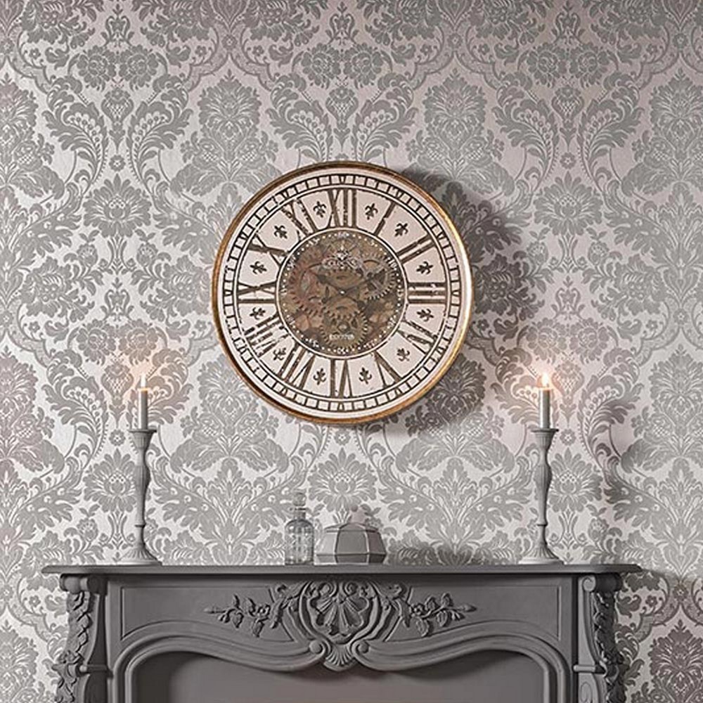 Gothic Damask Flock Wallpaper 104564 by Graham & Brown in Grey Silver